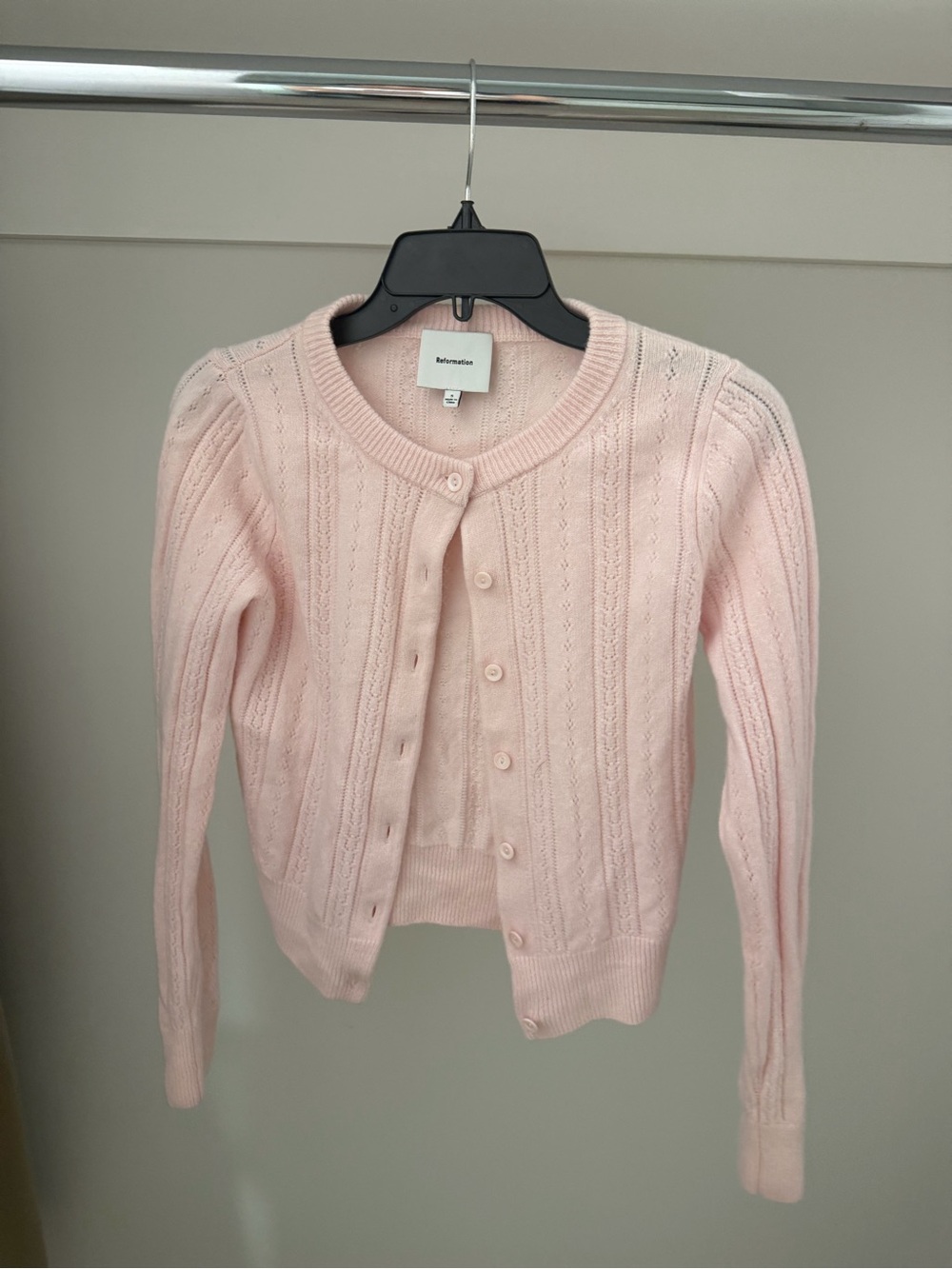Reformation Light Pink Cable-Knit Button-Up Cardigan